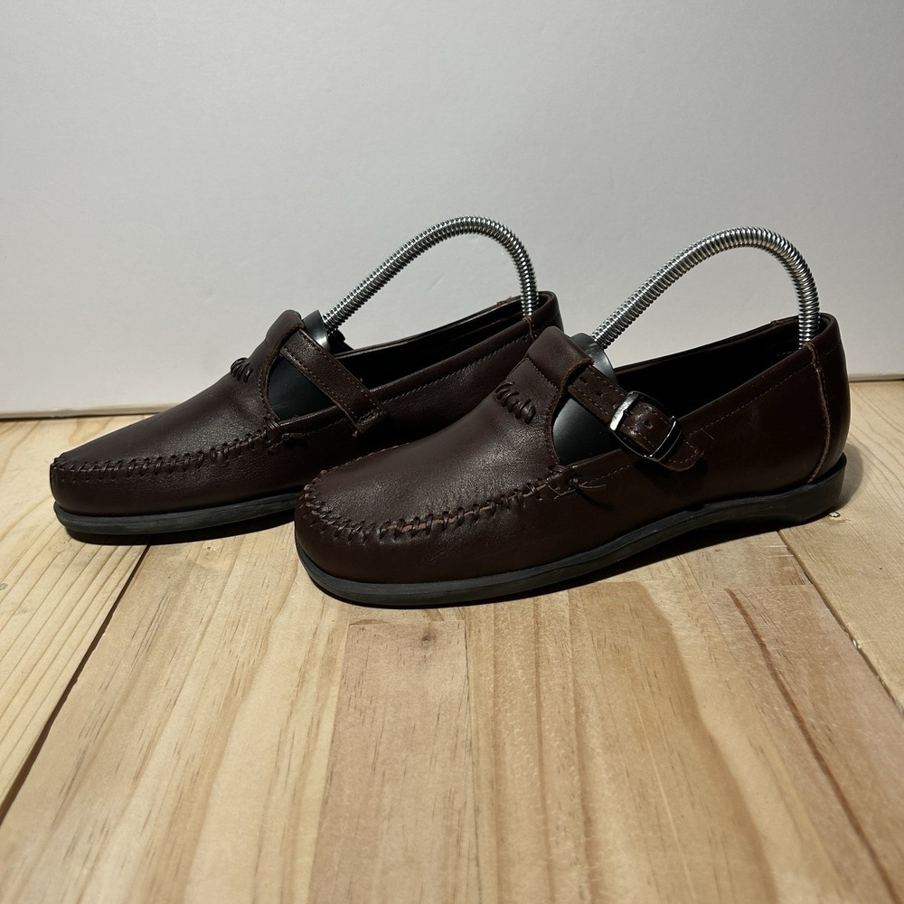 Dexter Leather REFINE T Strap Buckle Comfort Shoe Brown Loafer Size 7.5M
